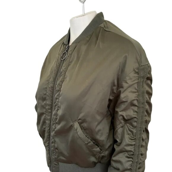 COTTON ON Cinched Sleeve Full Zip Cropped Bomber Jacket in Olive Green SZ 6 - Picture 5 of 10